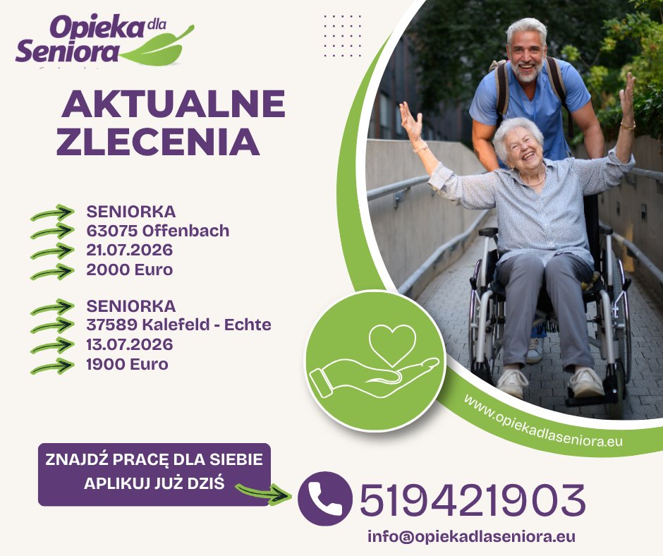 Aktualne zlecenia w opiece w Niemczech na lipiec