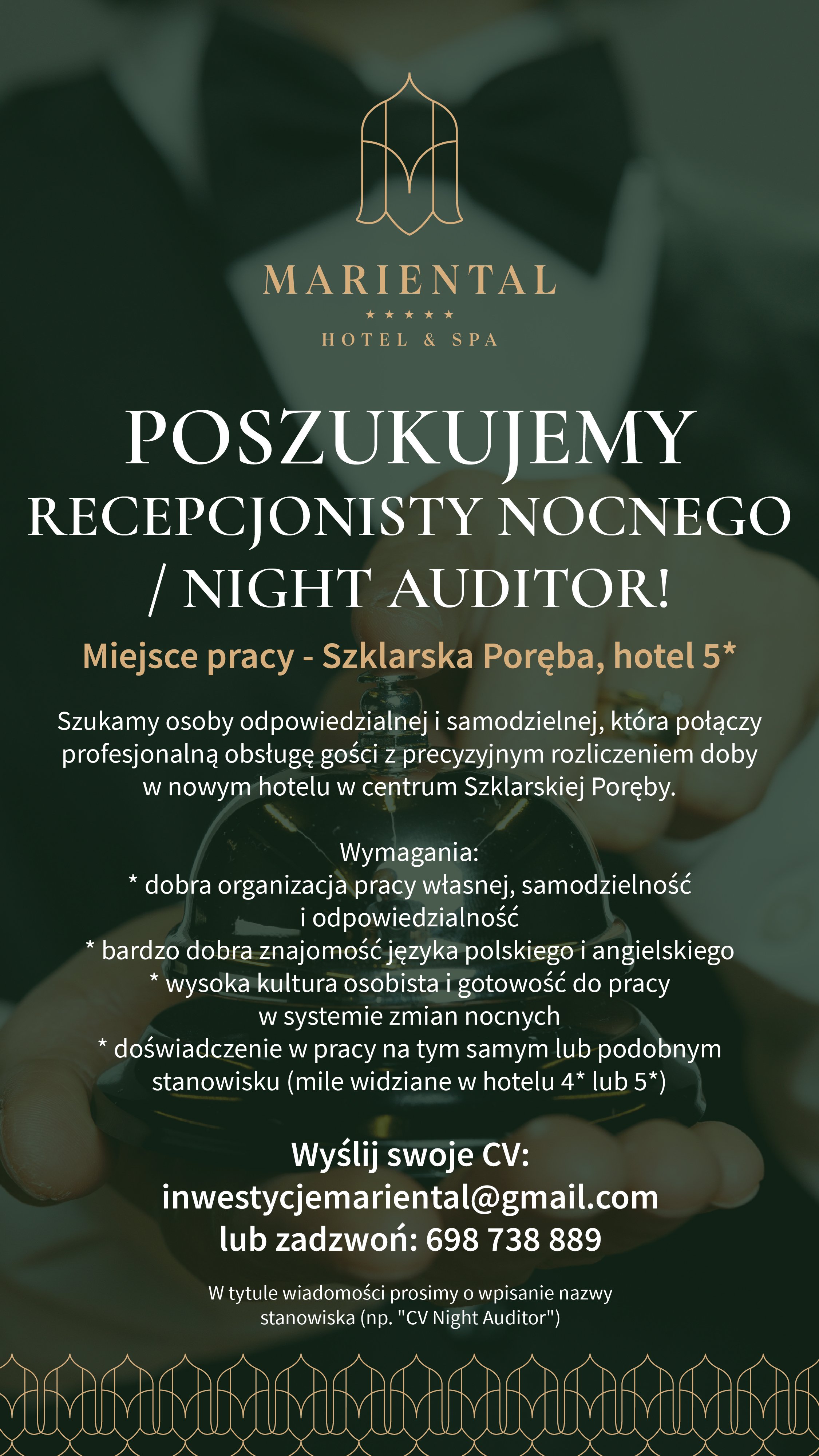 POSZUKUJEMY: RECEPCJONISTY NOCNEGO, KELNERÓW, BARMANÓW