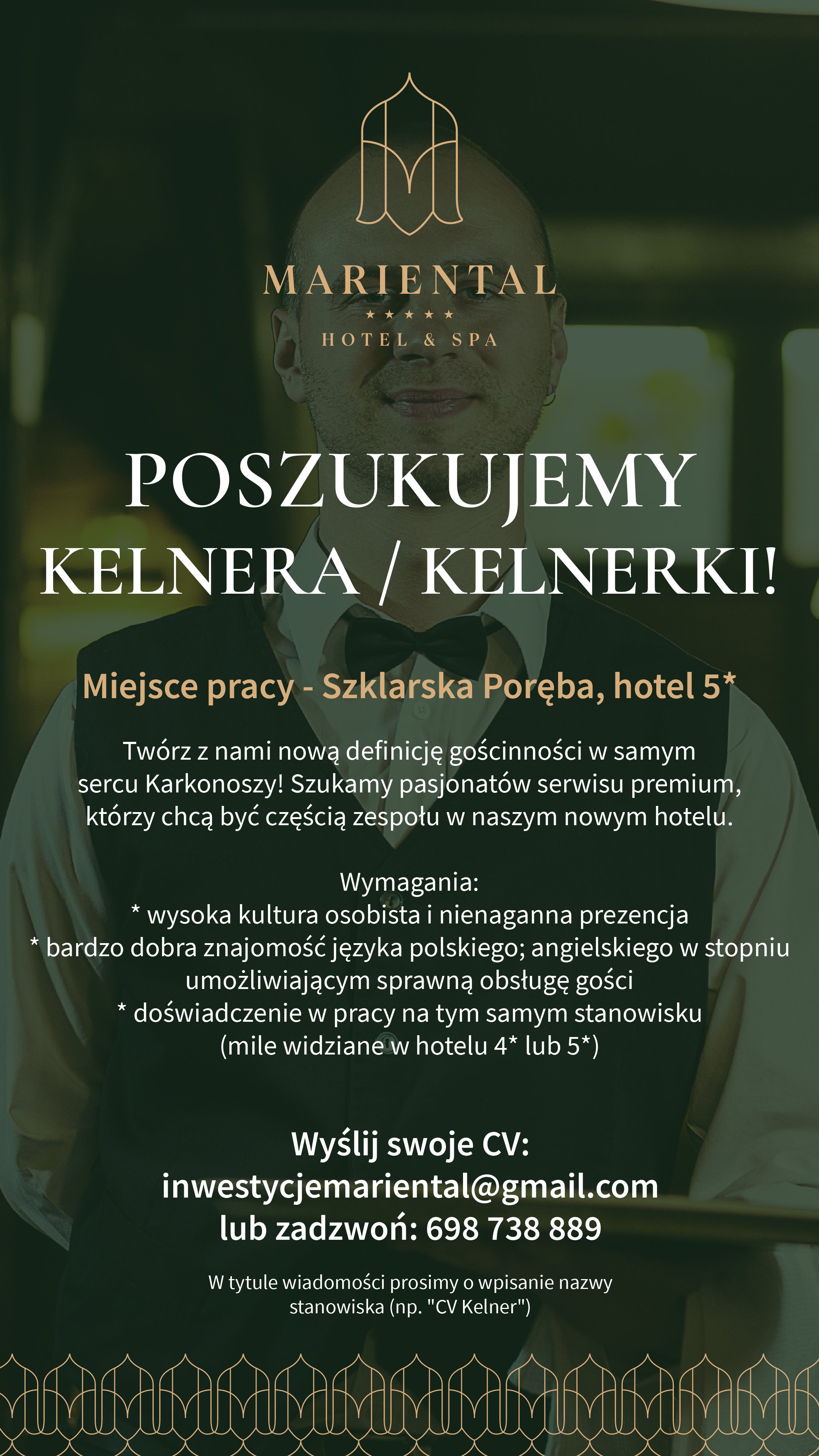 POSZUKUJEMY: RECEPCJONISTY NOCNEGO, KELNERÓW, BARMANÓW