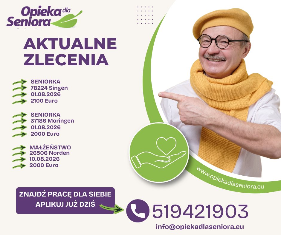 Aktualne zlecenia nad seniorami w Niemczech / oferty na sierpień