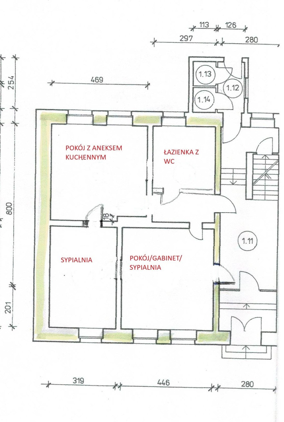 3pokojowe mieszkanie na parterze kamienicy przy Sudeckiej