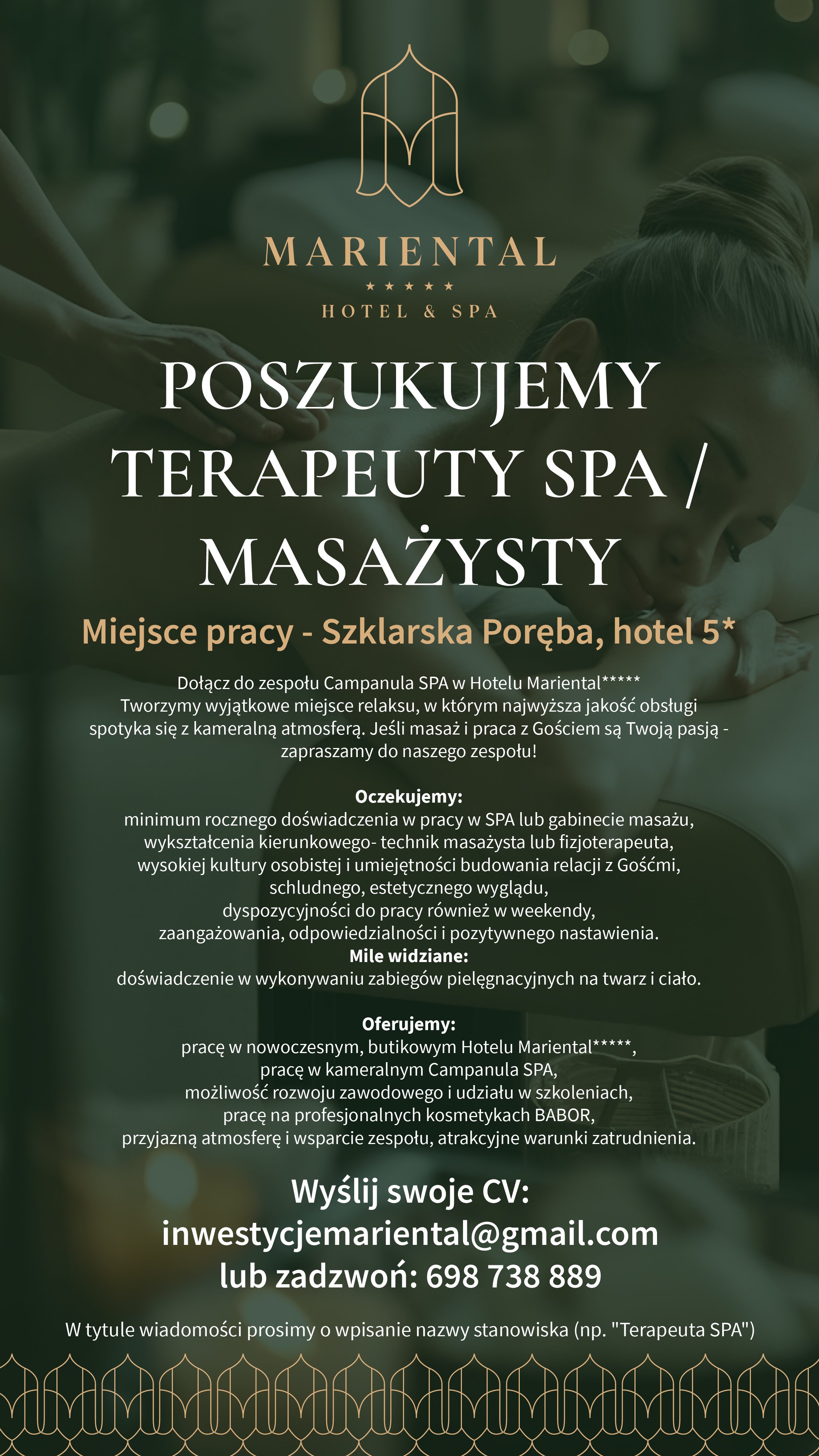Poszukujemy do pracy: Terapeuty SPA / Masażysty