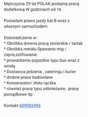 Podejmę prace dodatkową po południu czytaj opis