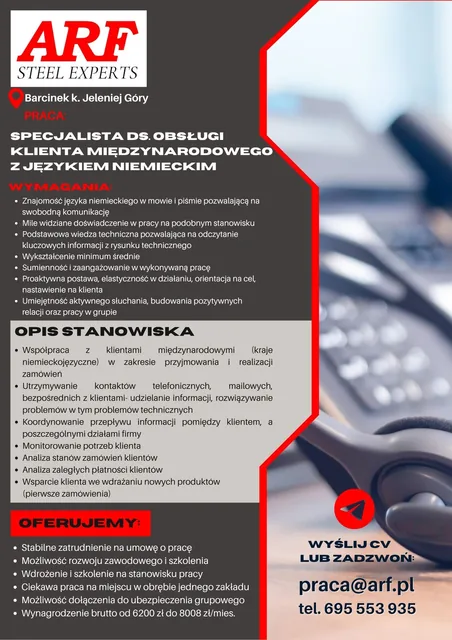 •	Specjalista ds. Obsługi Klienta Międzynarodowego z językiem niemieckim •	Specjalista ds. Kadr i Płac •	Referent ds. Kadr i Płac